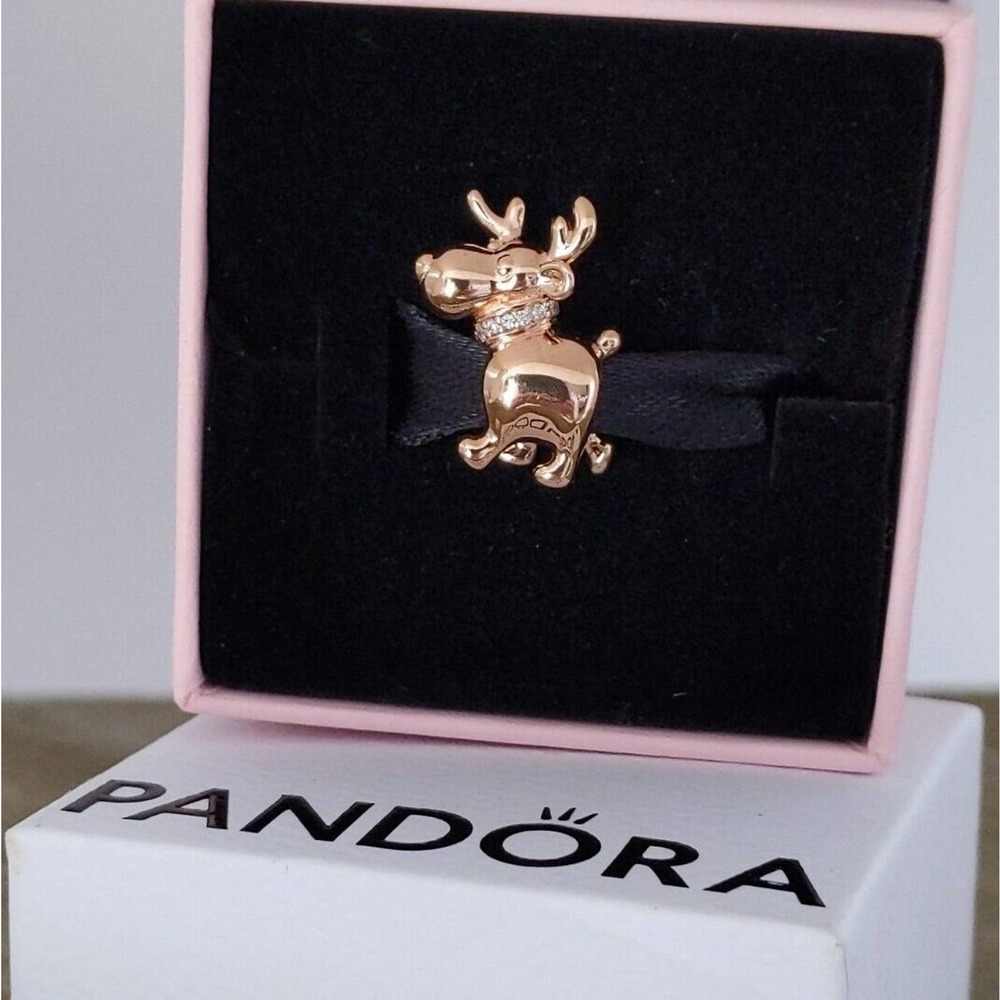 AUTHENTIC NEW PANDORA ROSE HAPPY REINDEER 787514CZ CHARM NEW IN BOX